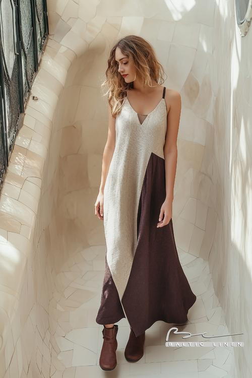Aymeline Valade in a Flowing Linen Dress at Casa Batlló